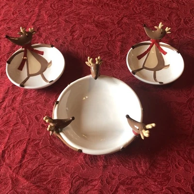 St. Nicholas Square Reindeer Games Candy Dish Nut Bowl con 2 platos a juego Foto 1 de 4