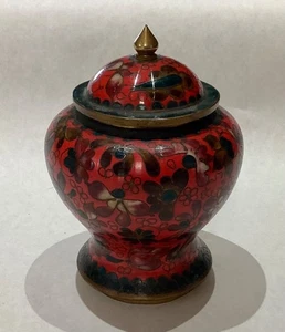 Vintage purpurrot Blumen Cloisenne Ingwer Glas 5" hoch wunderschön asiatisch - Bild 1 von 3