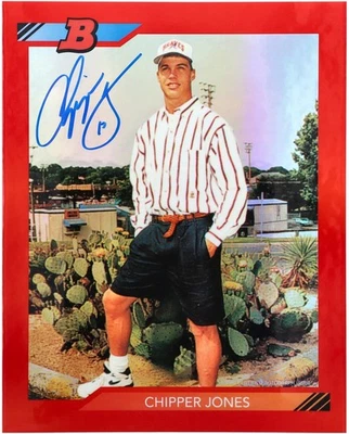 Chipper Jones Atlanta Braves Signed 1992 Bowman Chrome Red Jumbo Card -LE/5 - Image 1 of 3