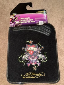 Ed Hardy “Love Kills Slowly” Skulls Front Big Car Floor Mats Rare - Picture 1 of 6
