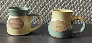 2er Set Prairiewood Stonewear Becher Creme & Grün Tropfglasiert Signiert EUC - Bild 1 von 6
