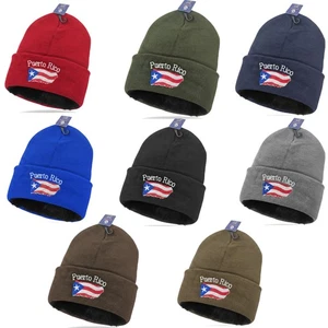 Puerto Rico Winter Hat Embroidered Skull Beanie Cap - Warm Faux Fur Lined Colors - Picture 1 of 15