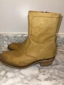 Vintage 1970s Cowboy Boots Golden Wheat Color Mid Calf Side Zip Leather Sz 8.5 - Picture 1 of 10