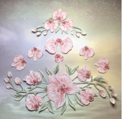 ORCHID FLOURISH DIE CUTS X 2 WITH DECOUPAGE ..CARNATION CRAFTS...FLORAL..PINK