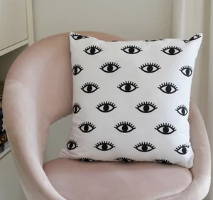 Black White Evil Eye Eyelash Cushion Cover Polyester 45cm Decorative Pillowcase - Picture 1 of 3