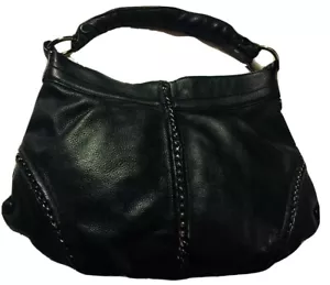 CHAINED KENNETH COLE HOBO SHOULDER TOTE SOFT BLACK PEBBLE LEATHER 2FRT POCKETS - Picture 1 of 6