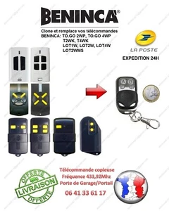 Télécommande clone BENINCA TO.GO 2WP, TO.GO 4WP, T2WK, T4WK, LOT1W, LOT2W, LOT4W - Imagen 1 de 1