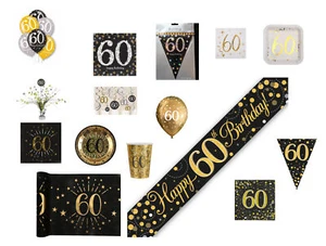 Age 60th Birthday Party Decorations Buntings Black Gold Balloons Banners Napkins - Picture 1 of 21