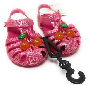 Crocs Isabella Pink Glitter Cherry Sandals Toddler c4  Jelly Waterproof Shoes c4