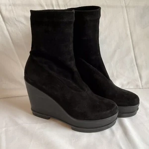 Robert Clergerie Wedge Platform Suede Stretch Sock Ankle Boots EU40.5 US 10 - Picture 1 of 11