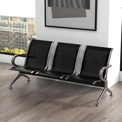 KINBOR 3-Seat Airport Waiting Chair Guest Reception Salon Barber Hospital Bench Black