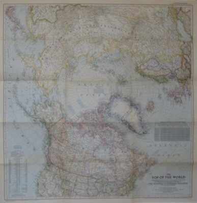 1949 Map TOP OF THE WORLD North Pole Arctic Circle Greenland Novaya Zemlya Peary - Image 1 of 4