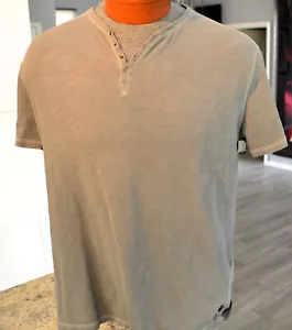 JOHN VARVATOS USA Henley Shirt Mens Gray LARGE Snap 1/4 Button Short Sleeve Soft - Picture 1 of 7