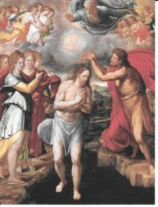 Holy Card of The Baptism of Jesus by Saint John the Baptist & a 1" Medal - Picture 1 of 4