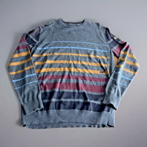 Fox Racing Sweater Mens Large Gray Striped Blues Red Yellow Metal Badge READ - Picture 1 of 19