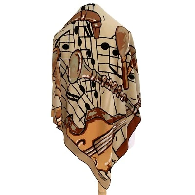 "Bufanda Sonia Rykiel Paris beige notas musicales instrumentos impresión 34"" x 32"" #A119" Foto 1 de 4