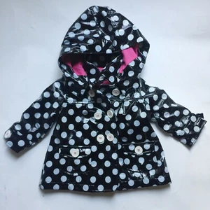 Pumpkin Patch Black & White Polka Dot Baby Coat Jacket Hooded Age 6-12 months - Picture 1 of 9