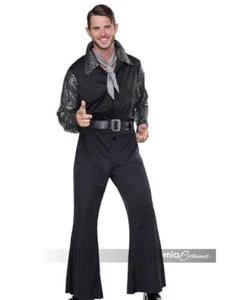 Flashy 70's Style Jumpsuit - Disco - Black/Silver - Costume - Adult - 3 Sizes - Picture 1 of 4