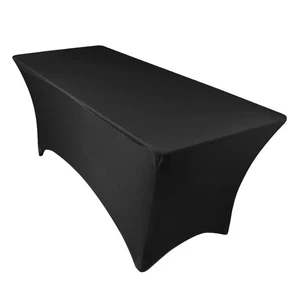 10 pc 8 ft Rectangular Fitted Spandex Cloth Fabric Linen Tablecloth - Black qg - Picture 1 of 7
