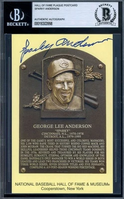 Sparky Anderson Beckett BAS Signed Gold Hall of Fame Plaque Postcard Autograph - Image 1 of 2