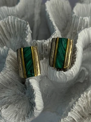 Запонки из малахита позолоченные серебро 925 пробы - Изображение 1 из 4