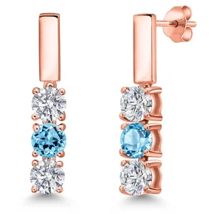 1.65 Ct G/H Lab Grown Diamond Swiss Blue Topaz 18K Rose Gold Plated Silver - Picture 1 of 6