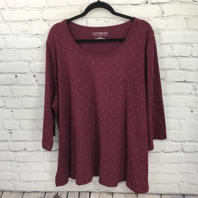 Blusa Catherines Top Mujer 2X Roja Lunares Manga Corta Camiseta Elastizada Nueva Foto 1 de 4