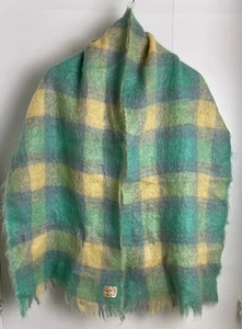 Vintage großer Mohair Schal Made in Scotland grün gelb kariert Tartan - Bild 1 von 5