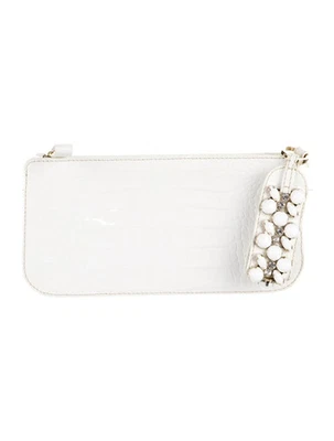 Valentino Embossed Leather Clutch White Jewel Handle Gold Hardware Zip Bag - Image 1 of 4