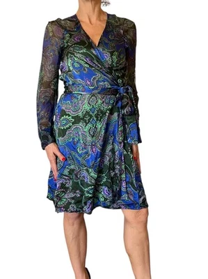 Vestido feminino antigo Batik envoltório seda cetim paisley lantejoulas mangas compridas transparentes XS - Imagem 1 de 4