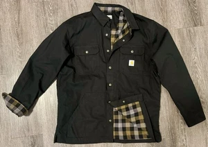 Carhartt Canvas Coat Jacket Regular Large Black Plaid Flannel Lined Chore 14806 - Picture 1 of 9