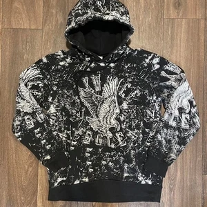Y2K Sudadera con Capucha Águila Blanco y Negro Talla L Mensaje para cualquier duda - Imagen 1 de 5