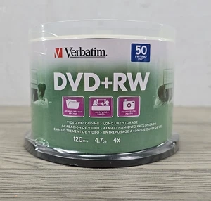 Verbatim DVD+RW 120 Min 4.7 GB 4x Blank Discs - 50 Pack - New Sealed - Picture 1 of 5