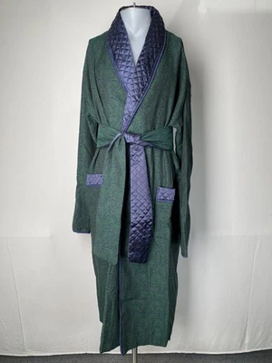Bown Of London Mens Jacket Robe Green/Navy Blue Size XL Connaught Long Smocking - Image 1 of 4