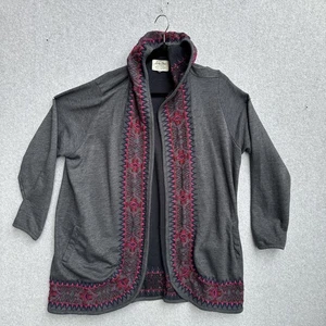 Lucky Brand Pullover Strickjacke Damen 2XL grau Kapuze bestickt vorne offen Boho - Bild 1 von 13