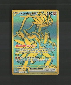 Tarjeta Pokémon holográfica rara secreta dorada de Paldean Fates Koraidon ex 245/091 casi nueva - Imagen 1 de 10