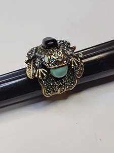 Heidi Daus " Leaping Frog" Swarovski Crystal Turquoise/Black Bronze Ring~Sz 6 - Picture 1 of 11