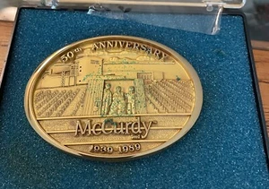 McCurdy Seed Farm 50th Anniversary Gold Plated Belt Buckle - Jostens 1989 - Picture 1 of 3