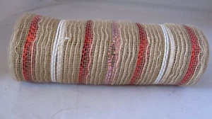 Jute-Burlap Ribbons 10 " Wide Red White Tan Craft Ribbon 10+ Yards Wreathing - Picture 1 of 8