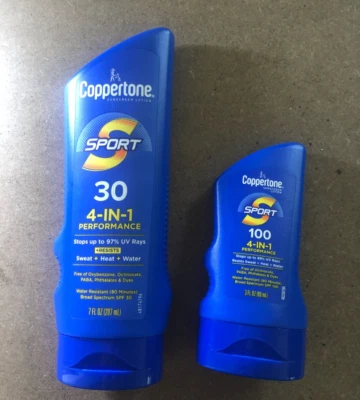 2 lociones protectoras solares Coppertone Sport 4 en 1 FPS 30 7 fl oz + loción SPF 100 3 oz Foto 1 de 4