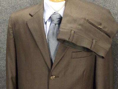 Christian Brooks Suit 42L Brown Wool 36x29.5 Cuff Pants 3 Btn 2 Pc USA - Image 1 of 4