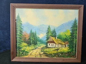 Vintage Signed Original Ryman 1974 Framed Oil Mountain Valley Cottage Landscape  - Picture 1 of 12