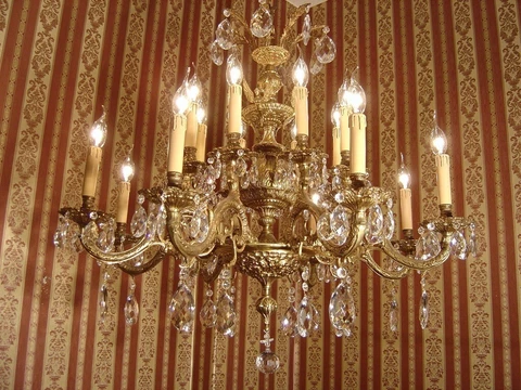 HUGE 16 LIGHT CRYSTAL CHANDELIER BRASS VINTAGE LAMP SPANISH OLD Ø 37" Cover