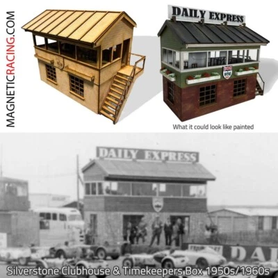 Edificios de ranura para autos - Silverstone casa club y caja de cronometradores años 50/1960 1:32