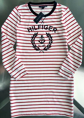 $99 NEW Tommy Hilfiger Sweatshirt Sweater Striped Dress Red Ivory Navy Size M - Image 1 of 4