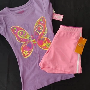 GIRLS SIZE MEDIUM 10-12 - BUTTERFLY T'SHIRT, SPORT SHORT SUMMER CLOTHING - NEW - Picture 1 of 6