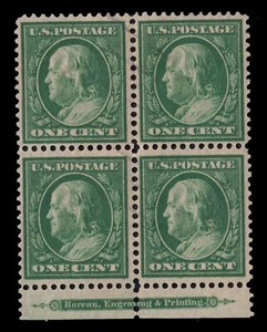 MOMEN US STAMPS #357 BLUE PAPER BLOCK OF 4 USED APS CERT LOT #93261 - Picture 1 of 3