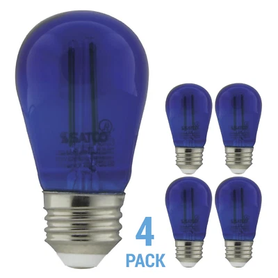 Pack de 4 Bombillas Filamento LED Satco S8023 120V 1W 11W S14 Medianas E26 Transparentes Azul Foto 1 de 4