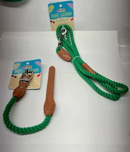 Matching Green Dog 4’Leash & Collar w/Adjustable Buckle - Collar Size 12-14in. - Picture 1 of 3