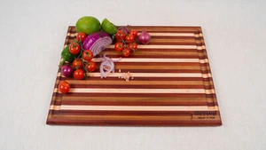 Exotic Wood Handmade Striped Cutting Board Custom Wedding Gift Charcuterie Tray - Picture 1 of 12